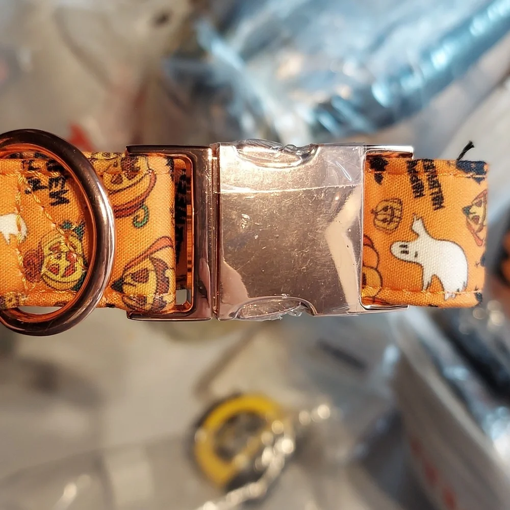 Orange Halloween Dog Collar with Bow - Picture 3 of 3